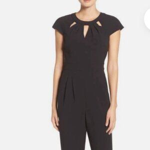 Eliza J Crepe Black Cut Out Pleated Jumpsuit Size 8​​​​